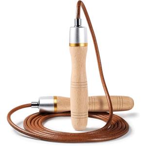 Leather Jump Rope Skipping Rope with Wooden Handle Adjustable Length for Aerobic Exercise: Speed Training and Endurance Training (Silver)