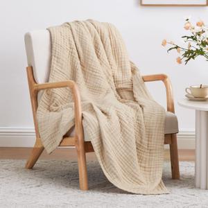 Love's cabin 6 Layer 100% Cotton Muslin Blanket, 50"x60" Throw Muslin Blanket for Couch Bed, Apricot Muslin Throw Blanket, Lightweight and Breathable Cotton Gauze for Adult (Throw(50"X60"))