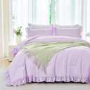 ANGIYUIN 5 Pieces Purple Comforter Set Queen Size Ruffled Bedding Sets for Girls Women Boho Farmhouse Bed Sets Solid Color Soft Bed in A Bag with Sheets(Purple Queen)