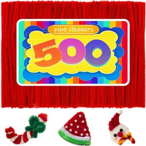GAGANIU 500 Pcs Pipe Cleaners, Pipe Cleaners for Crafts, Craft Supplies Multicolor Chenille Stems for Art&Craft Christmas DIY Projects(Red) (Medium Pack)