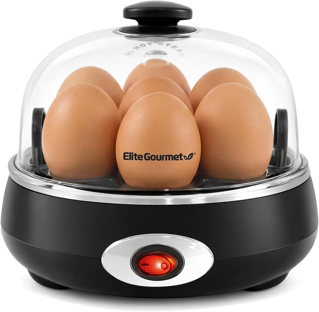 Elite Gourmet EGC007CHC# Rapid Egg Cooker, 7 Easy-To-Peel, Hard, Medium, Soft Boiled Eggs, Poacher, Omelet Maker, Auto Shut-Off, Alarm, 16-Recipe Booklet, Charcoal Grey