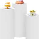 SaitiMade Set of 3 - White Cylinder Pedestal Stand Covers, Spandex Cylinder Stand Covers for Party, Wedding or Birthday Event Decor - Only Contains Cylinder Covers