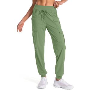 linlon Womens Hiking Pants Quick Dry UPF 50 Casual Pants Lightweight Travel Safari Work Cargo Joggers Pants (Green, XL)