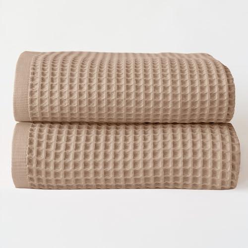 Viva Maison Premium Waffle Bath Sheet Towels Pack of 2 Extra Large 35x71 inch - 100% Turkish Cotton, Waffle Weave, Quick Dry, Lint Free, Light, Thin, Oversized Bath Towel (Brown, Set of 2 Bath Towels)