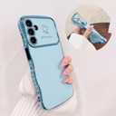 NITITOP Compatible with Samsung Galaxy A25 5G Case Cute Luxury Women Girls Men with Love Heart Electroplated Pattern Curly Wave Frame Raised Camera Shockproof Protection Cover-Baby Blue