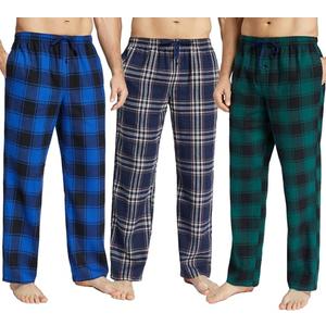 JupiterSecret Men's Pajama Pants Set Flannel Cotton Sleep & Lounge Pants, PJ Bottoms with Pockets and Button Fly 3 Pack L