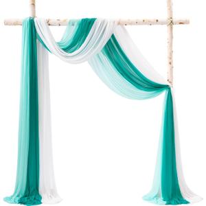 TINGE TIME 3 Panels Wedding Arch Draping Fabric, 30" x 20ft Dark Teal Chiffon Fabric Drapery Sheer Backdrop Curtain for Weddings Ceremony Party Decoration, Wedding Arch Drapes for Weddings Ceremony (Deep Teal Green)