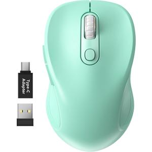 WisFox 2.4G Wireless Mouse for Laptop, Ergonomic Computer Mouse with USB Receiver and Type-C Adapter, 3 Adjustable Levels DPI, 6 Button Cordless Wireless Mice (Mint Green, 1 Pack)