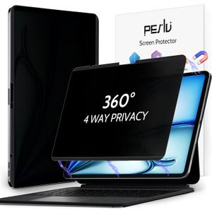 4-Way Magnetic Privacy Screen for iPad Air 13 Inch 2024/2025 (M2/M3, 6th/7th Gen), Removable 360 Spy Private Filter, Anti Blue Light Glare Bubble-Free Easy Install Black Screen Protector (iPad Air 13" 2024, 360 magnetic privacy for iPad)