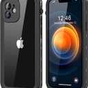 for iPhone 12 Waterproof Case with Built-in Screen Protector, Shockproof Dustproof Full Body Protective IP68 Waterproof Phone Case for iPhone 12 6.1 inch (Black/Clear)