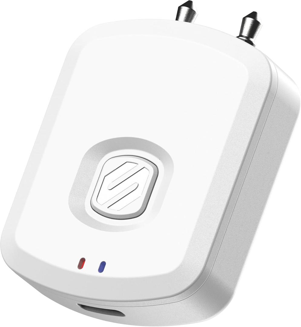 Scosche BTTWT-SP FlyTunes Universal Portable Bluetooth 4.1 Wireless Audio Transmitter for Use with AirPods, Earbuds/Headphones, TVs and More - White