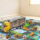 NIPLOOOW Toddler Boys Construction Truck Vehicle Toy Set with Play Mat and Die-Cast Toy Car, Transport Carrier Truck for Kids 3-5, Birthday Gifts Toys for 3-8 Year Old Boys, Large