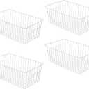 16inch Freezer Wire Storage Baskets, Refrigerator Organizer Bins with Handles, Large Farmhouse Metal Basket for Kitchen Cabinets, Pantry, Closets, Bedrooms, Bathrooms (White) (4)