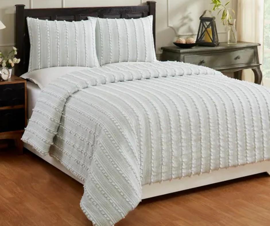 Better Trends Angelique Comforter 100% Cotton Tufted Soft Plush Chenille Elegant Stripes Machine Washable & Tumble Dry, King Size