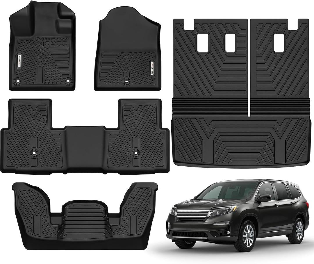 YITAMOTOR Floor Mats Compatible with 2026 2025-2023 Honda Pilot 7-Seater & 8-Seater, All-Weather Car Liners Custom Fit Pilot Accessories, 1st & 2nd & 3rd Row & Backrest Mats & Cargo Liner, Black
