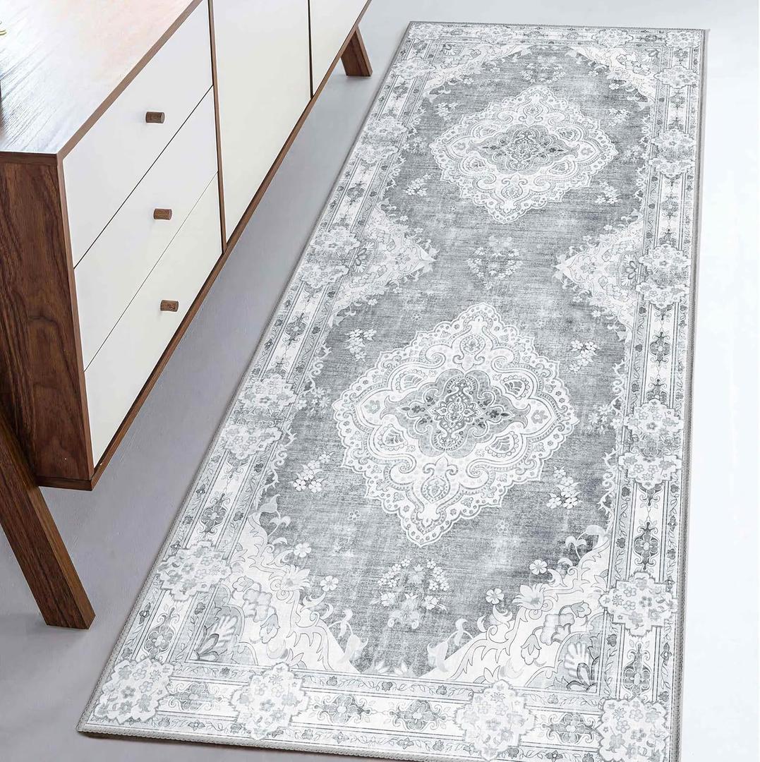 Washable Runner Rug 2x6 Non-Skid Kitchen Runner Vintage Kitchen Rug for Hallway Soft Low-Pile Carpet, Stain Resistant Kitchen Mat for Laundry Living Room Bathroom