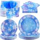 durony 144 Pieces Frozen Paper Plates and Napkins Dinnerware Set Winter Snowflake Party Tableware Supplies Includes Paper Plates Napkins Forks Serve 24 for Christmas Party Supplies