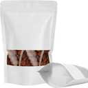 100 PCS Kraft Paper Bags, Resealable Food Packaging Bags with Window, Zipper Stand Up Reusable Heat Sealable Bags for Small Business, Foods (8x12+4 inch)