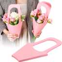 Sabary 24 Pcs Kraft Paper Flower Gift Bags Bouquet Bags with Handle Flowers Wrapping Gift Packaging Wrap Tote for Valentines Florist Wedding Party Home Decoration(Pink)