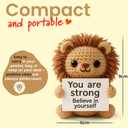 2 x Positive Crochet Animals Lion - Handmade Emotional Support Crochet Doll Desk Decor Pickle Gifts Emotional Support Plush for Anxiety & Stress Relief Love Gift, 5.5 inches