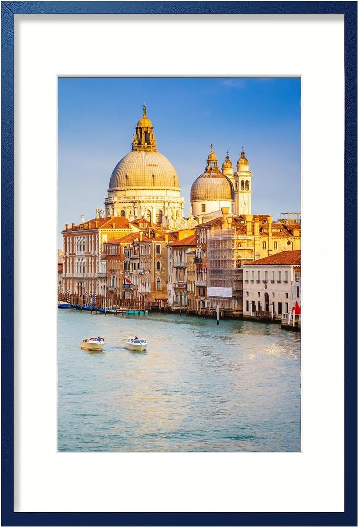 wyooxoo 20x28 Picture Frame Dark Blue Made Of Solid Wood Photo Frames Display Pictures 16x24 with Mat or 20x28 Without Mat Colorful Frame For Horizontal Vertical Wall Mounting