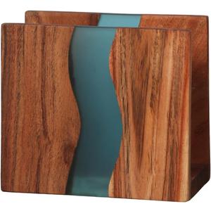 Acacia wood & Transparent Epoxy resin Napkin holder for table, Rustic farmhouse napkin organisation for kitchen, dining, counter tops, restaurant or outdoors | 6x5x2.5 inches| Turquoise
