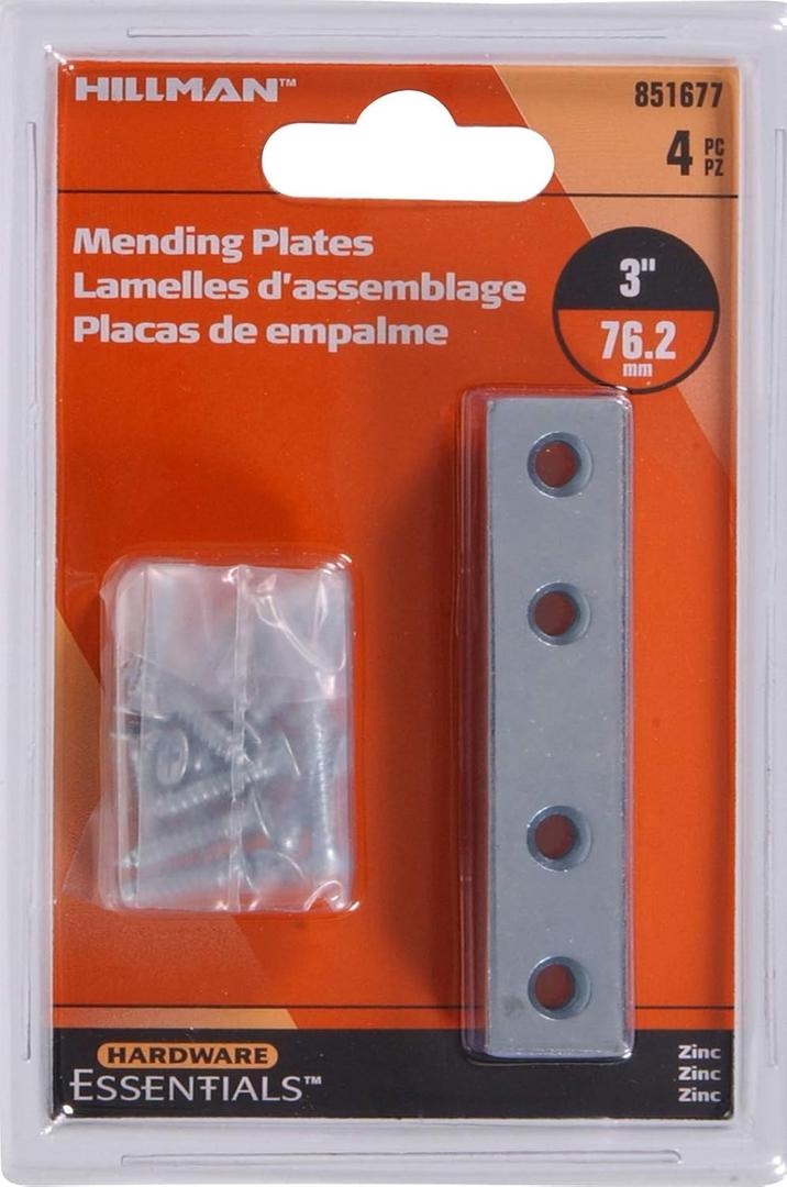 Hardware Essentials 851677 Mending Plates Zinc 3" x 5/8" - 4 Pack