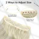 KooKaStyle Invisible Wire Hair Extensions with Transparent Wire Adjustable Size 4 Secure Clips Long Wavy Secret Hairpiece 20 Inch Platinum Blonde for Women