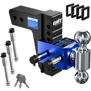 Orion Motor Tech Adjustable Trailer Hitch, Heavy Duty 2.5 inch Receiver Hitch, 6" Drop Hitch with 2" & 2-5/16" Balls, 360 Dual-Ball Mount with 18500lb Towing Capacity for Class IV & V, Blue