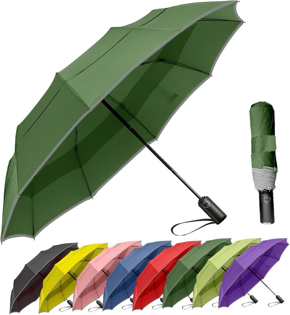MRTLLOA 42/ 49 Inch Compact Travel Essentials Umbrella for Rain, Lightweight, Portable, Automatic, Strong, Waterproof Folding Umbrellas for Women, Men and Teenagers(49 Inch, Green)