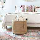 Mkono Woven Storage Basket Decorative Natural Rope Basket Wooden Bead Decoration for Blankets,Toys,Clothes,Shoes,Plant Organizer Bin with Handles Living Room Home Decor, Jute, 16" W 13.8"L