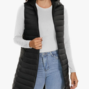 ELFJOY Long Puffer Vest Women Lightweight Down Vest with Hood Winter Warm Womens Vests Outerwear Sleeveless Puffer Jacket,S