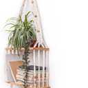Boho Wall Hanging Shelves Macrame Floating Plant Photos Wood Shelf for Bedroom Living Room Apartment Decor (White)