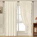 Likiyol White Velvet Curtains for Living Room 84 Inch Ruffle Christmas Blackout Curtains for Bedroom with Tieback, Thermal Insulated Rod Pocket Window Curtain Darkening Drapes 52" W x 84" L, 2 Panels