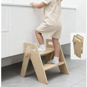 Wooden 2 Step Stool for Kids Bathroom Foldable 2Step for Toilet Potty Training, Child Stepping Stool for Kitchen Nursery Bedroom
