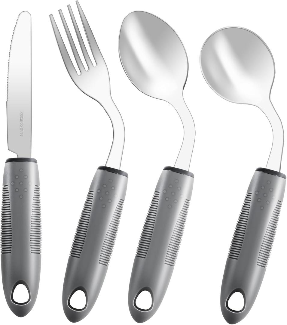 Adaptive Utensils,Weighted Utensils for Hand Tremors,Utensils for Parkinsons Patients,Elderly,Arthritis,Weak Hand Grip,Tremors&Handicapped.Stainless Steel Knife,Fork and Spoons Set (4pcs Right-Handed)