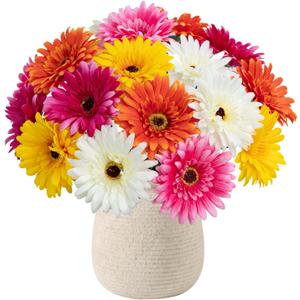 20 Pcs Fake Silk Gerbera Daisy Artificial Flowers with Stems Faux Daisies Flower Bulk for DIY Art Crafts Home Wedding Party Vase Centerpieces Tables Garland Wreath Decoration (Multi Color)
