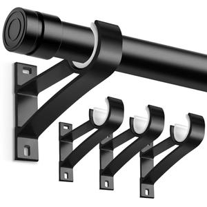 KOLAKO Curtain Rod Bracket, Heavy Duty Curtain Rod Holders Single Decorative Rod Hooks Hanger for 1 Inch Dia Rod, Black 4 Pack