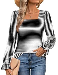 ZESICA Women's Square Neck Tops Puff Long Sleeve Shirts Fall Fashion 2026 Clothes Small