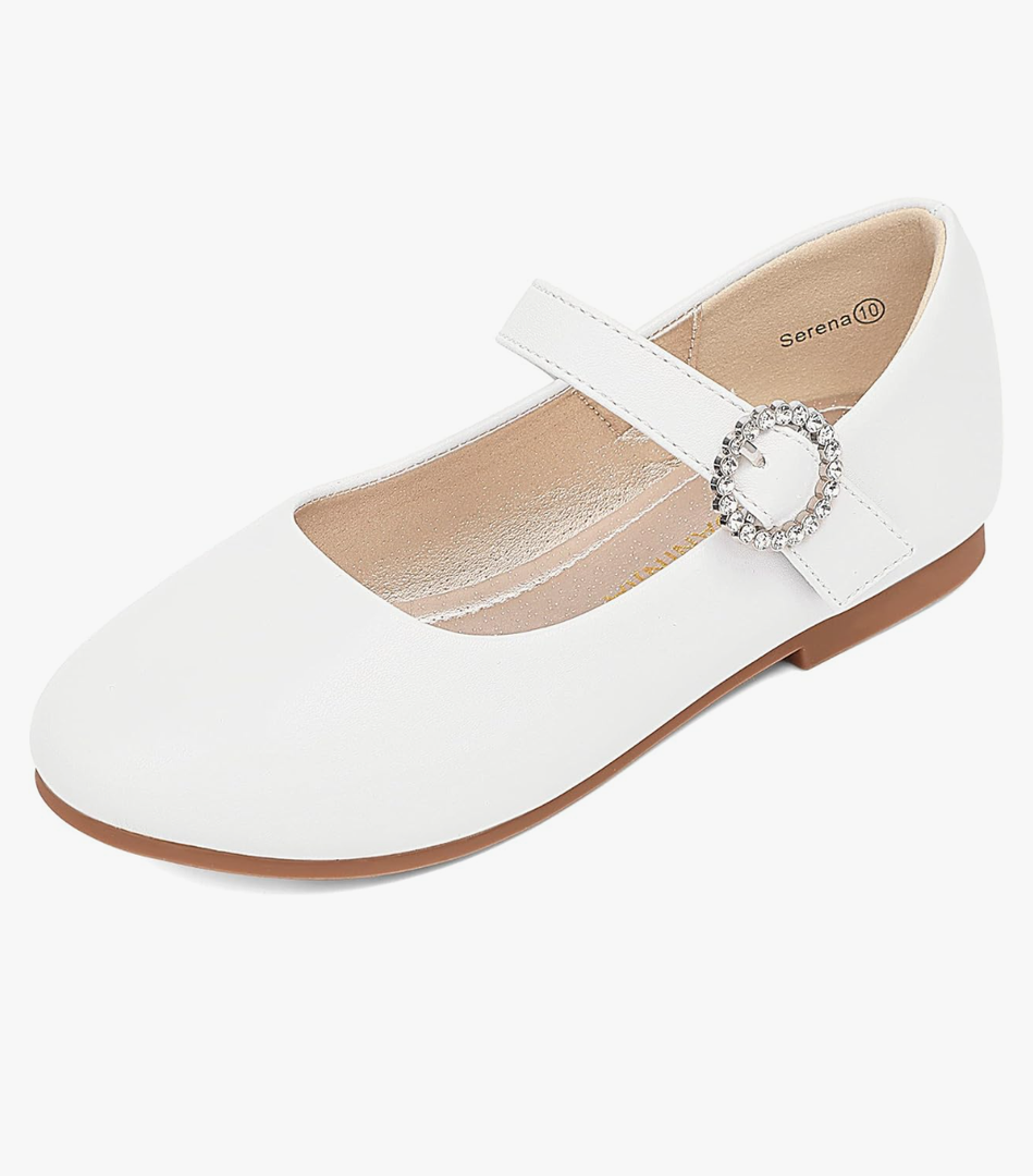 PANDANINJIA Sarena Girls Dress Shoes Rhinestone Flower Girl Ballerina Ballet Flats Mary Jane Wedding Party School Shoes for Toddler Little Kid Big Kid 7