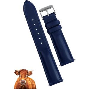 Vintage Leather Watch Band Quick Release Leather Strap For Men Women Handmade Extra Soft Watch Wrist Band Elegant Replacement Stainless Steel Strap 18mm 19mm 20mm 21mm 22mm, Color: Blue - Silver Buckle