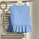 SHENHE Women's Y2k Tie Front Denim Vest V Neck Ruffle Hem Sleeveless Peplum Jean Top Shirt, S