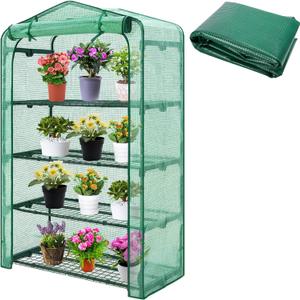 DECOHS Extra Wide 4 Tier Greenhouse Replacement Cover, 63 x 40 x 19 Inch Green PE Plant Gardening Greenhouse Cover with Roll-Up Zipper Door for Gardening Plants Flowers (Frame Not Include)