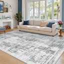 Madane 8x10 Area Rugs for Living Room, Machine Washable Vintage Rug with Non-Slip Backing, Soft Throw Large Rug, Thin Carpet for Bedroom Dining Room Farmhouse Under Table, Blue/Grey