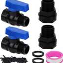 BOXOB 2pcs 3/4" GHT PVC Rain Barrel Spigot Kit, Garden Diverter Kit with Bulkhead Fitting, Hose Faucet Adapter & Thread Seal Tape, Drain Valve Connector for Water Tank, Aquarium, Pool, Garden Barrel