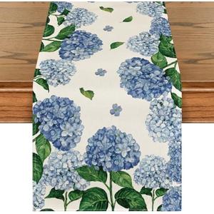 Artoid Mode Watercolor Hydrangea Table Runner, Spring Summer Seasonal Kitchen Dining Table Decoration for Indoor Outdoor Home Party Decor 13 x 36 Inch
