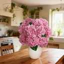 A Bunch 21in, Real Touch Pink Hydrangea Artificial Flowers,with 5pcs Flower Head 10pcs Leaves, Faux Hydrangea Flowers for Home Office Decor Wedding Party Arrangements (1, Pink)
