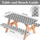 3 Pcs Set Fitted Picnic Table Cover with Bench Covers Vinyl Camping Table Cloth Flannel Backing Picnic Table Cloth for 6ft Tables Camping Outdoor (Gray Morocco, 30 x 72 Inches)