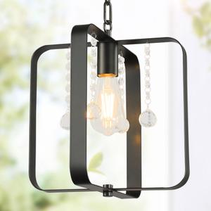 Farmhouse Crystal Chandelier,12 Inch Modern Geometric Rustic Vintage Hanging Pendant Ceiling Light Fixture for Dining Room Bedroom Kitchen Island Hallway Foyer Entryway