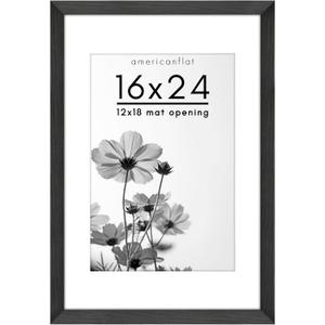 Americanflat 16x24 Poster Frame with Polished Plexiglass - Use as 12x18 Frame with Mat or Display 16x24 Photo Without Mat - Hudson Collection - Wide Picture Frames for Wall Display - Black